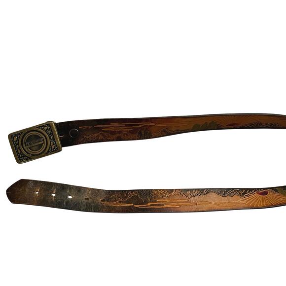 Vintage 80s Brown Foxboro Leather Belt Tooled // Size 36 - Picture 3 of 5